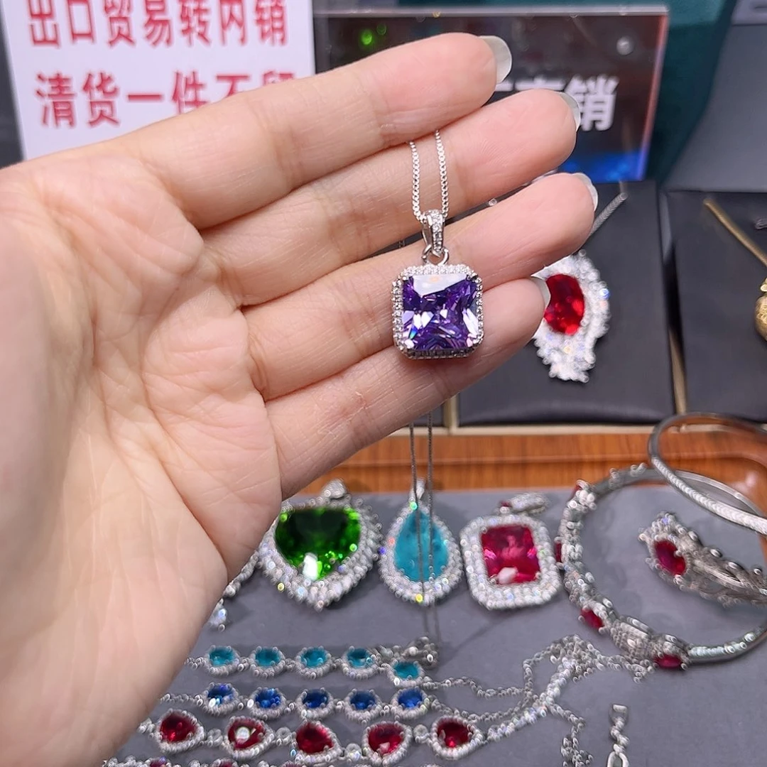 蓝宝石颈饰银S925镶嵌92