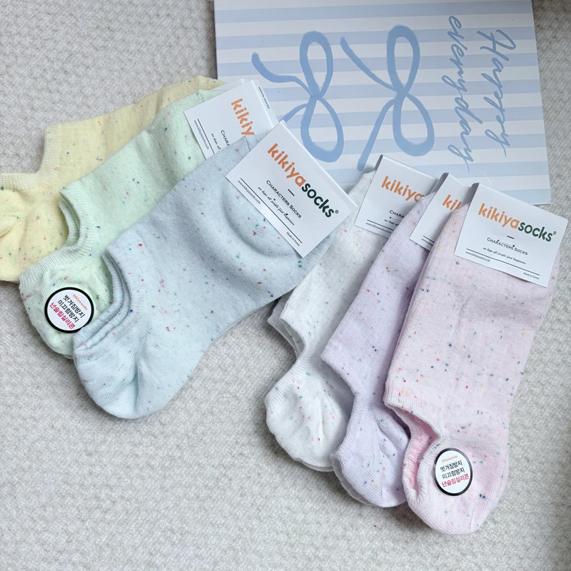 韩国进口春夏薄棉纯色船袜扎染彩色点点多巴胺马卡龙色少女隐形袜