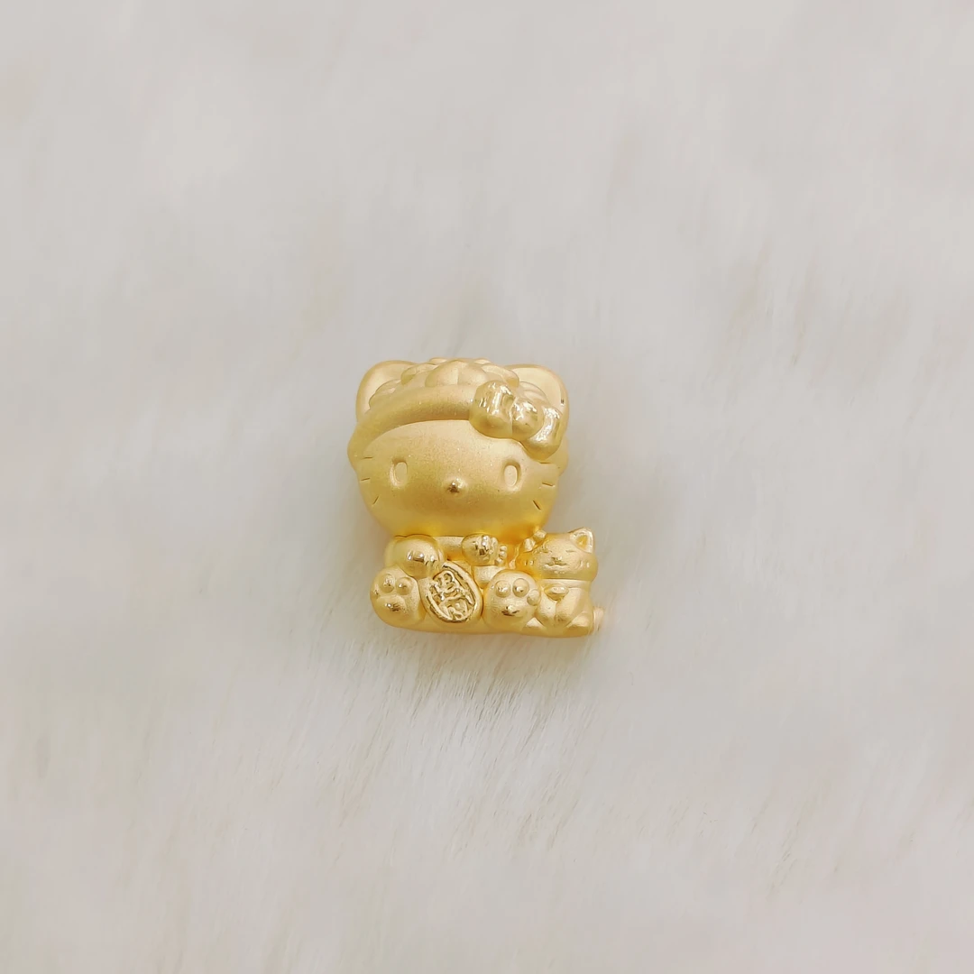 吉金珠宝  足金999三花招财猫Kitty素金3D硬金转运珠手串