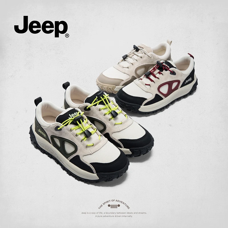 jeep厚底户外登山鞋女款轻便舒适防滑徒步鞋免系带时尚休闲运动鞋