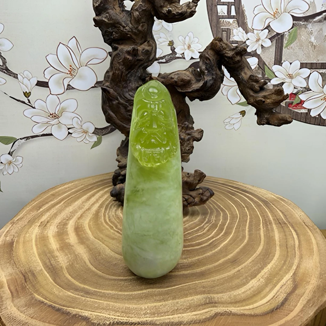 天然岫玉达摩手把小摆