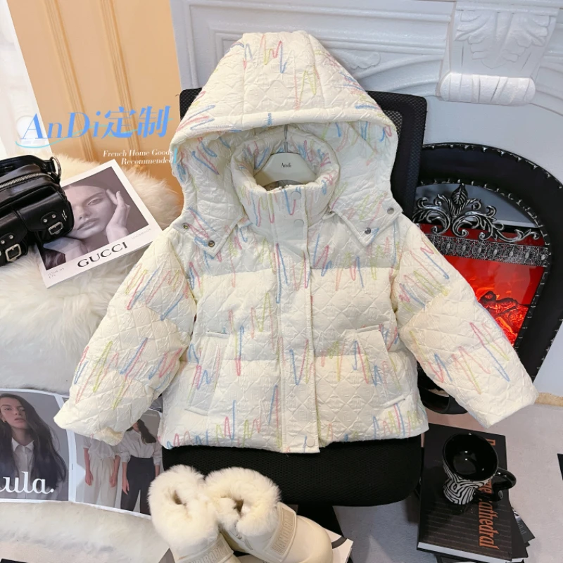 〖ANDI〗订制冬款中大童女童韩版洋气刺绣连帽羽绒服3235
