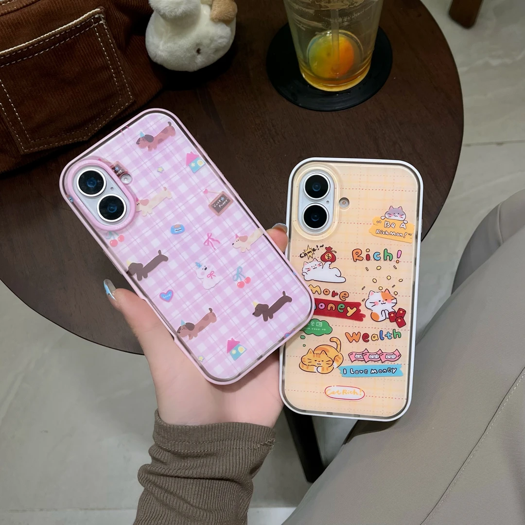 LYDIA CASE【高定新品】粉色多只腊肠狗&摆烂猫咪【外框二合一】14-16