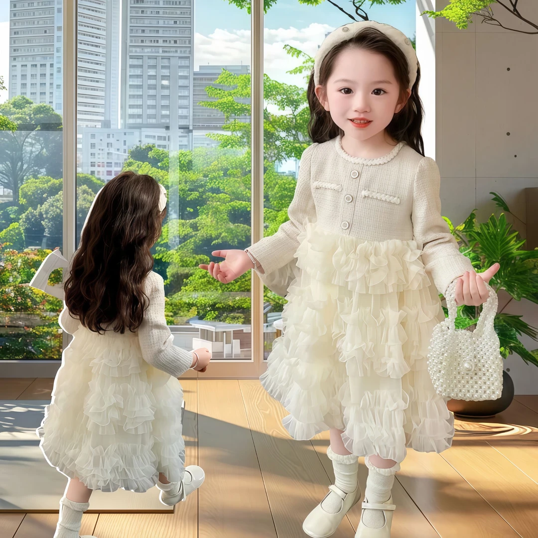 名媛小香风连衣裙春秋款2025新款春装超洋气小童女宝宝公主裙女童