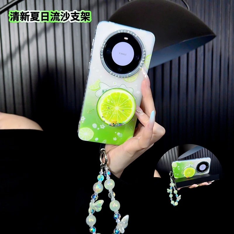 适用华为mate60pro手机壳新款mate60套huawei夏日青柠流沙支架女p