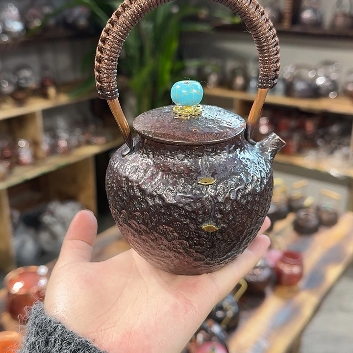 远***烟紫铜一张打提梁壶