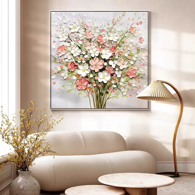 奶油风入户玄关装饰画花朵挂画客厅7070
