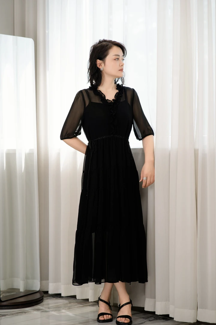 【YANGSHANG】时尚百搭摇滚风法式茶歇雪纺连衣裙EY8021