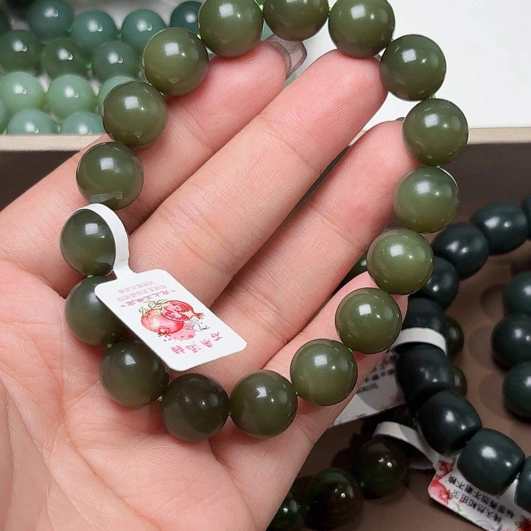 未镶嵌手链和田玉沙枣青 12 特细