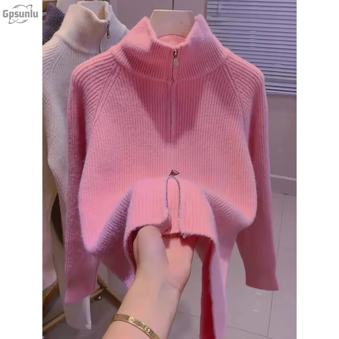 gpsunlu高领毛衣下装衬衫妇女秋季增厚秋季女款半高领开衫毛衣