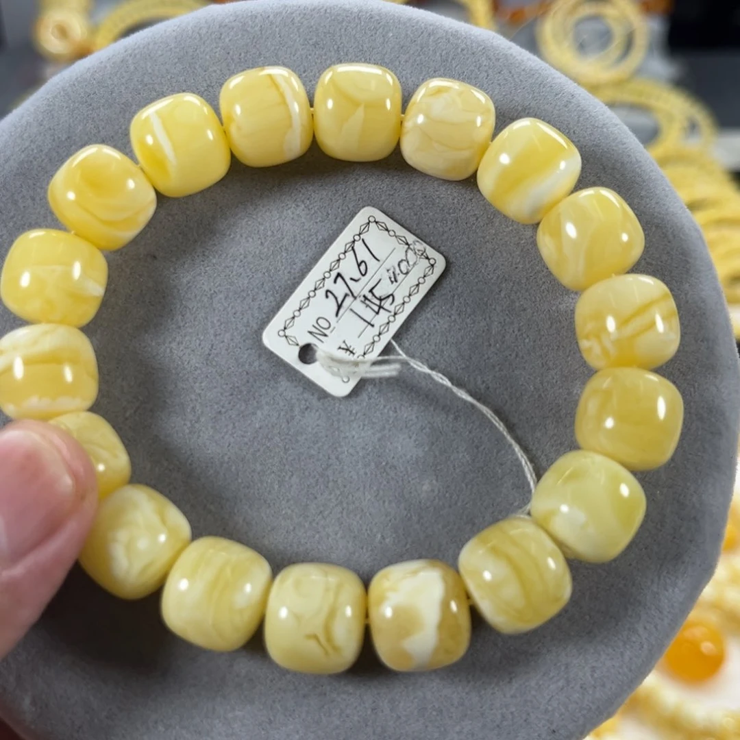 蜜蜡手串未镶嵌纯天然俄料白花