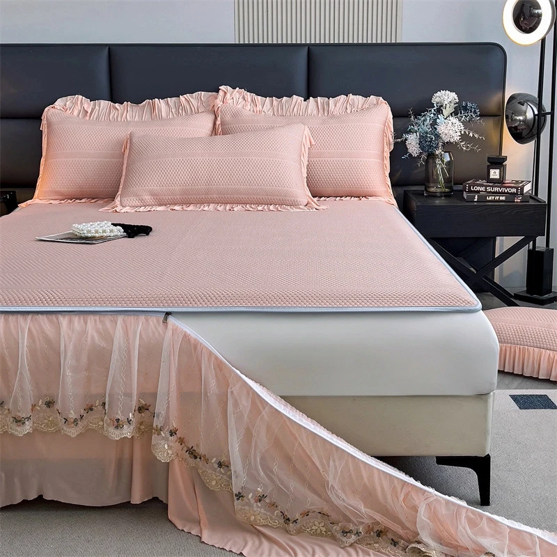 富安娜2024新款冰豆豆凉感床裙款凉席可拆卸冰丝席子高档透气柔软