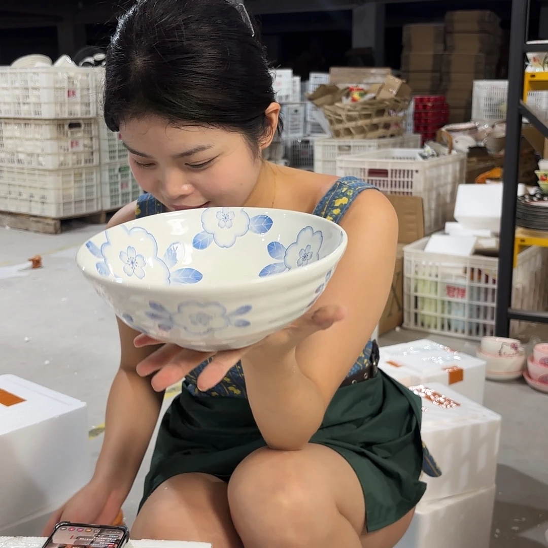 瓷微瑕陶瓷餐具釉下彩8寸碗
