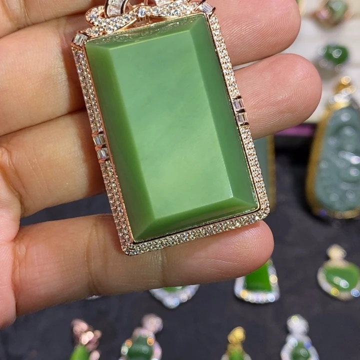 和田玉（碧玉）银S925镶嵌颈饰