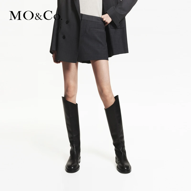 【达人专享】MOCO秋弹丝绵羊毛精纺A字高腰短裤休闲裤MBD3SOT002