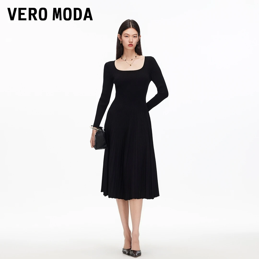 Vero Moda连衣裙【风琴百褶】2025秋季大圆领收腰针织裙325346006