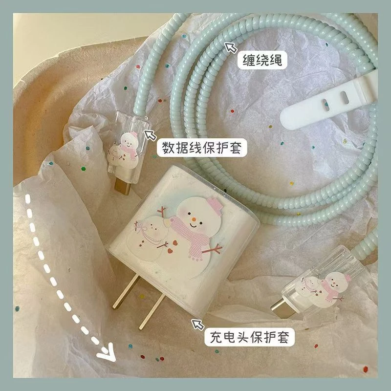 雪人宝宝充电线保护套适用iPhone16/iPad20w快充保护套缠绕线防折