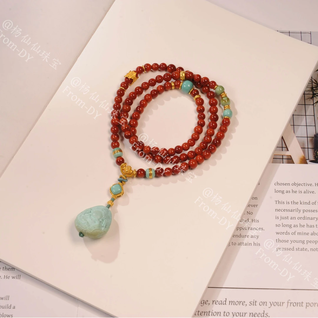 【杨仙仙珠宝】18k金镶嵌南红（5mm）多宝手串-A3375