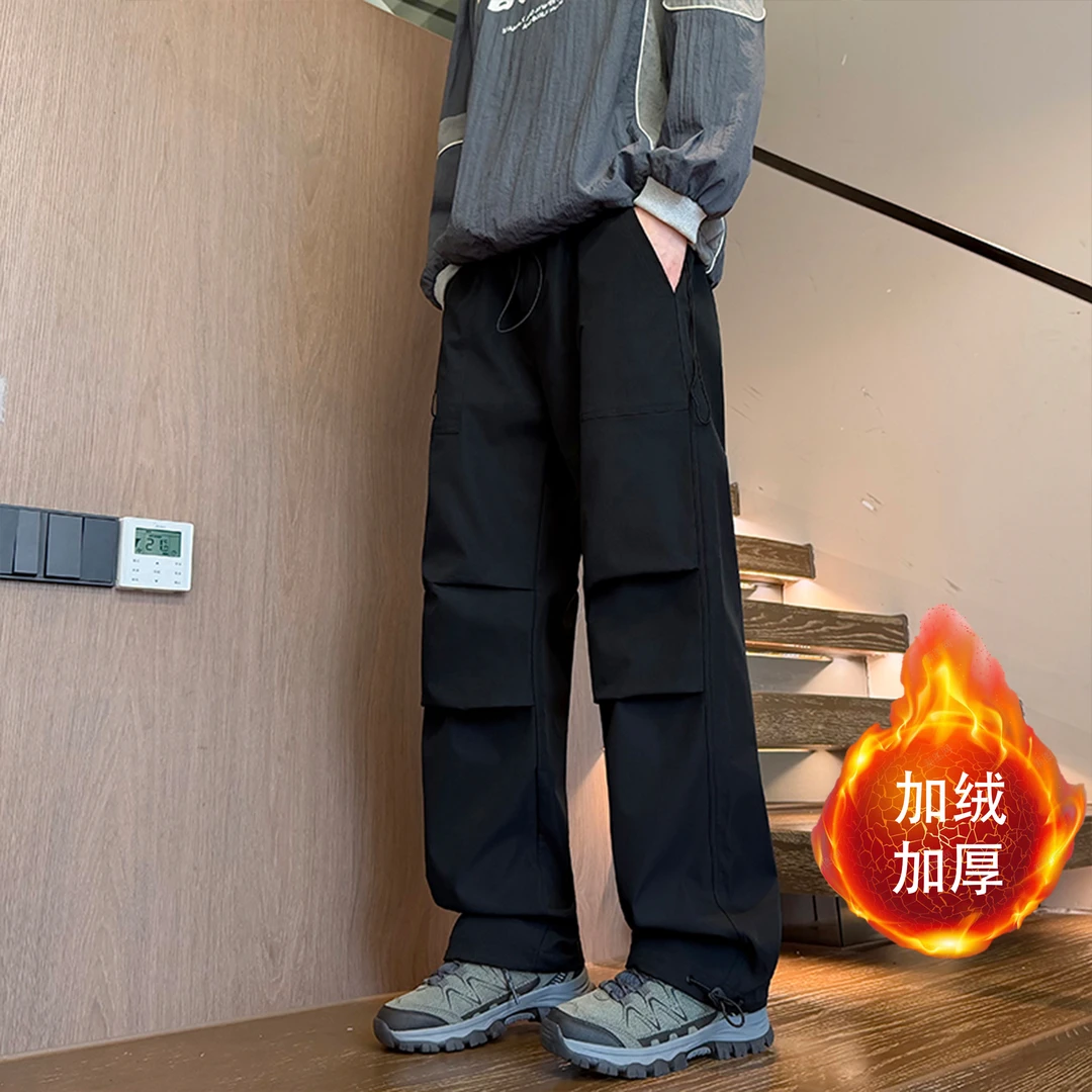 秋冬季加绒新款超帅户外伞兵工装裤潮牌修身男款长款直筒男女同款