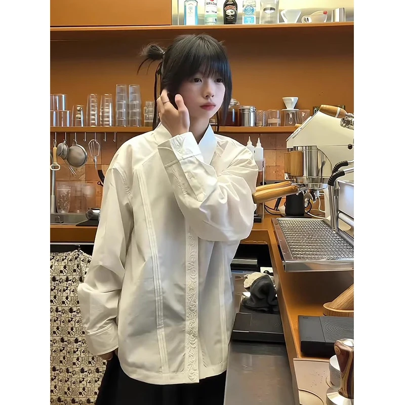 707同款白色永生花刺绣衬衫男款春秋季高级感小众设计感衬衣外套