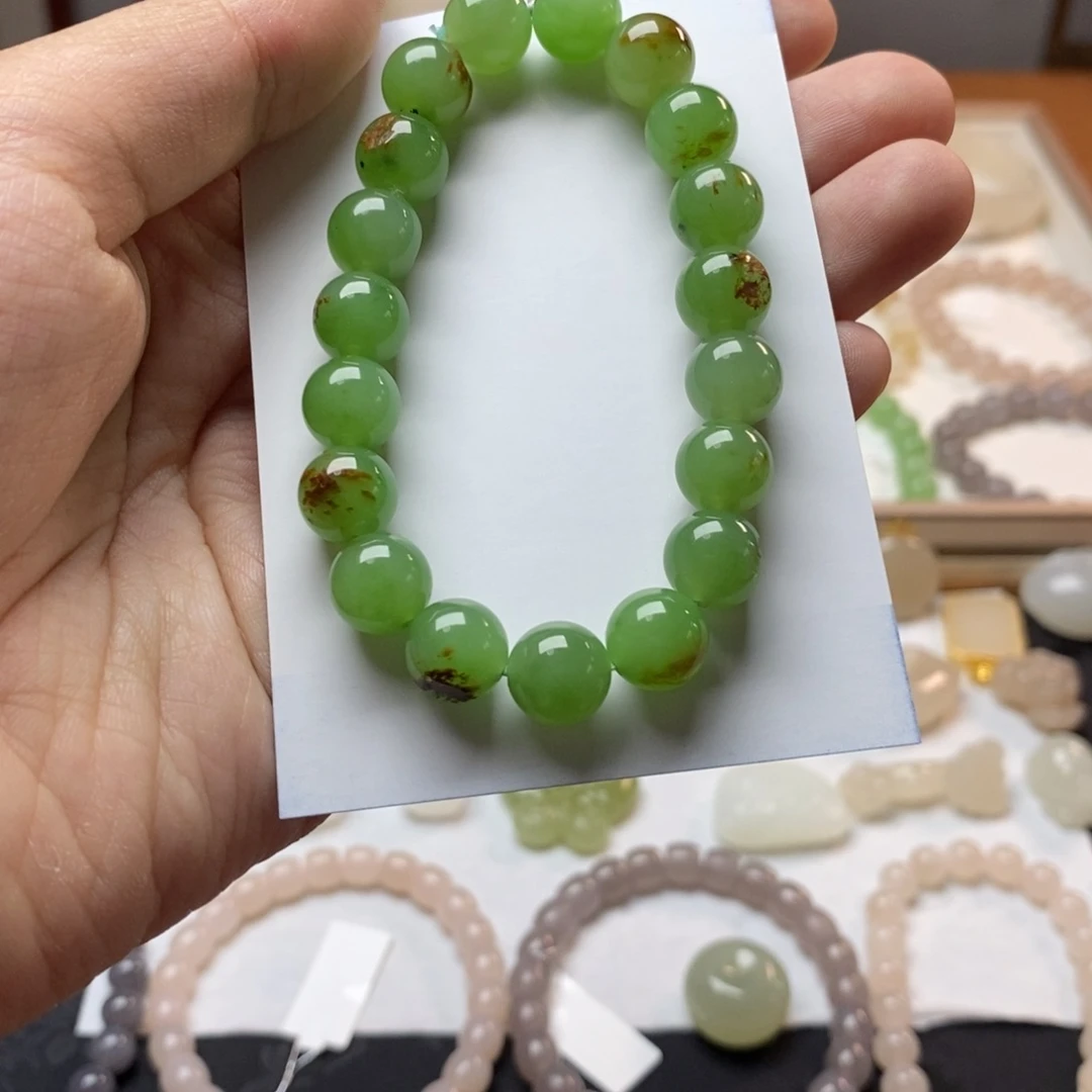 手链未镶嵌和田玉和田玉碧玉苹果绿手串