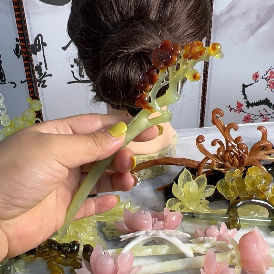 绿***海蛇纹石玉未镶嵌发饰