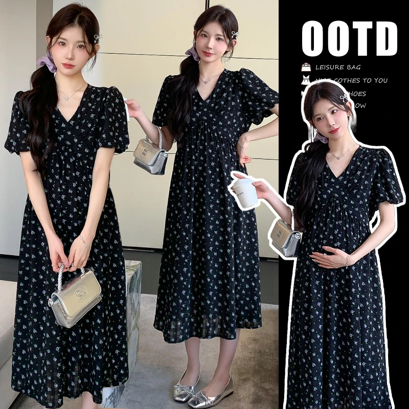 2025新款孕妇夏装连衣裙中长款宽松韩版碎花孕妇装连衣裙大码显瘦