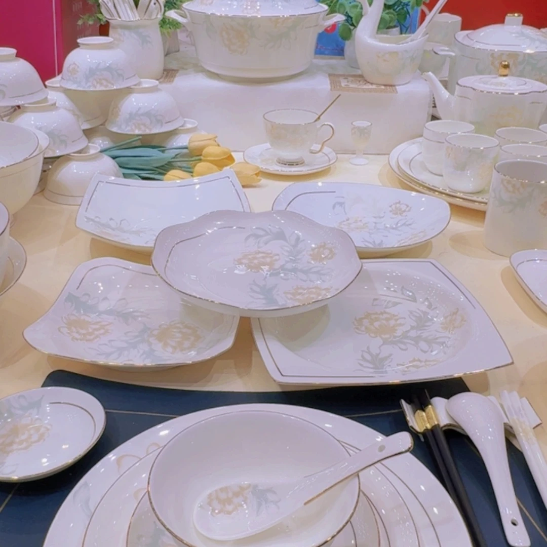 45%以上骨粉骨瓷景德镇描金清雅套装