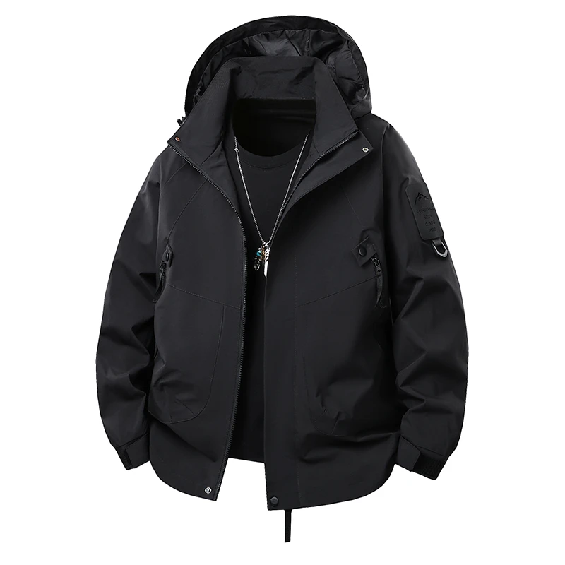 雅鹿男装百搭设计感2025新款春秋夹克防风防水连帽工装冲锋衣外套