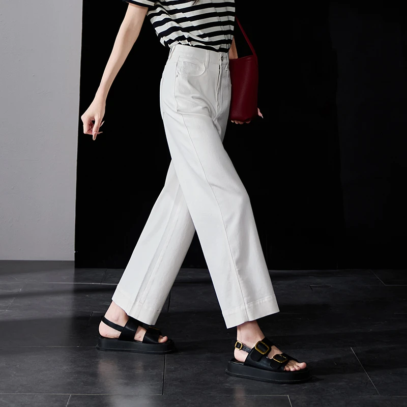 索菲丝尔2025夏季新款薄款白色显瘦天然莱赛尔牛仔阔腿裤522726