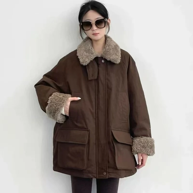 中长款工装派克服女2025年冬季新休闲保暖加厚棉服外套