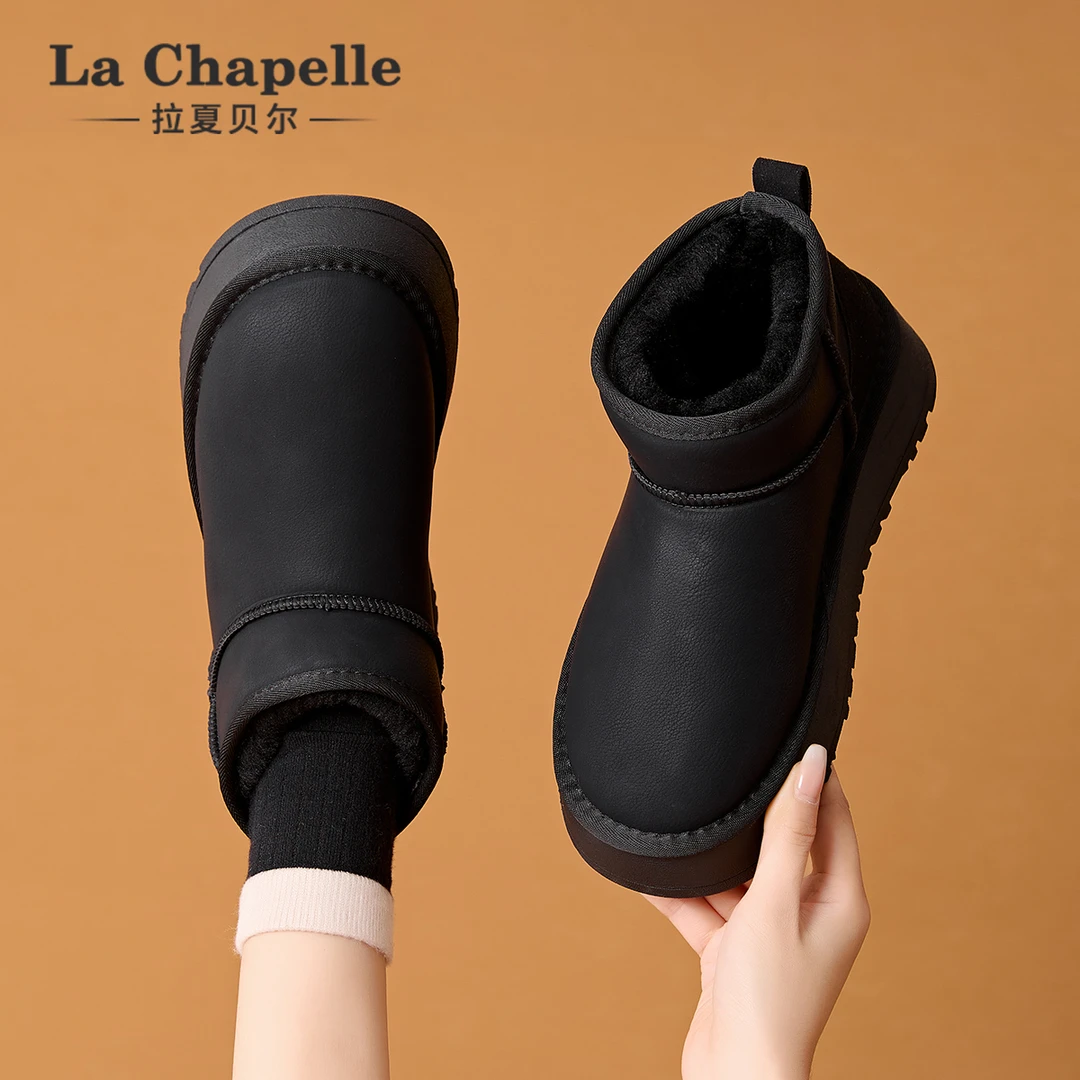 拉夏贝尔防水雪地靴女款爆款2024新款厚底增高百搭保暖外穿棉鞋