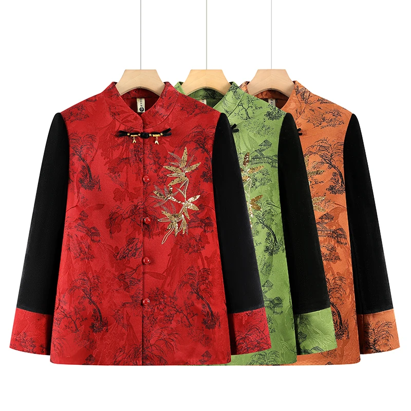 新款妈妈装国风衣服上衣中老年人秋装女奶奶春秋季外套老太太中式