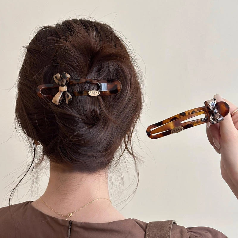 蝴蝶结醋酸鸭嘴夹女高级感2025新款丸子头后脑勺盘发夹鲨鱼夹头饰