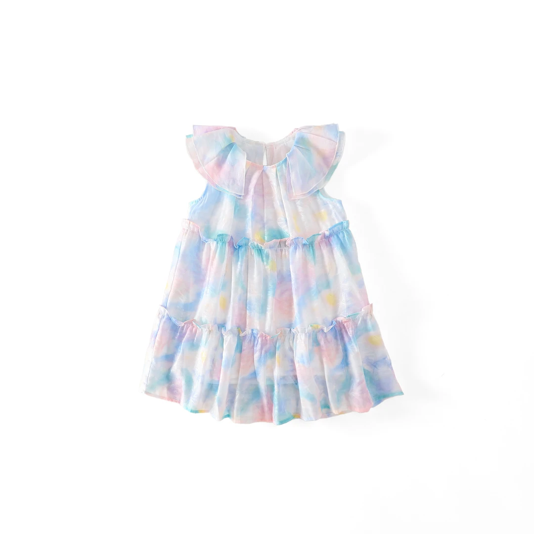 皇室童缘2025夏季女童时尚舒适甜全棉扎染彩色连衣裙17680470002