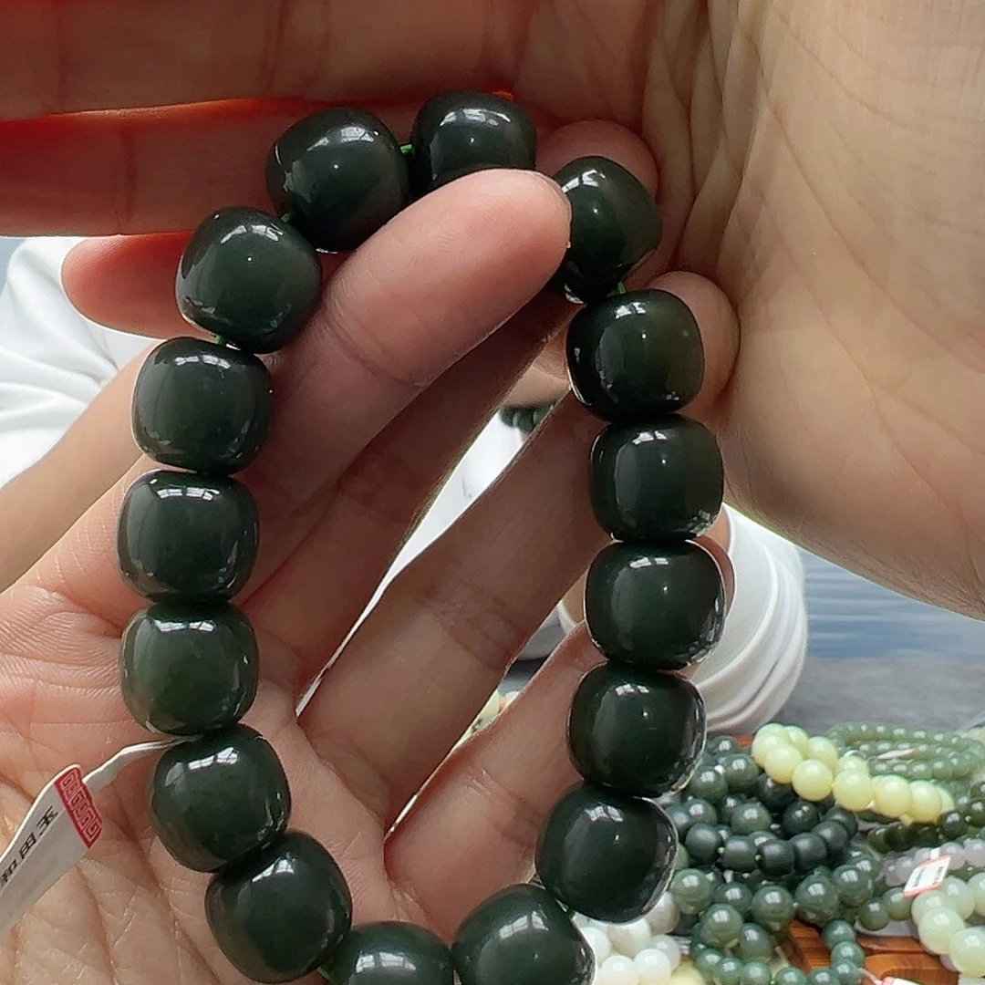 和田玉手串未镶嵌14青黄口
