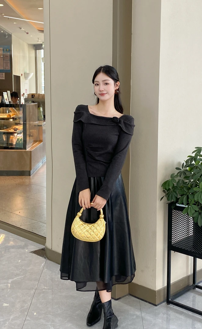 王姐专属-2025秋季时尚修身打底衫+网纱半身裙套装【晓青-25838】