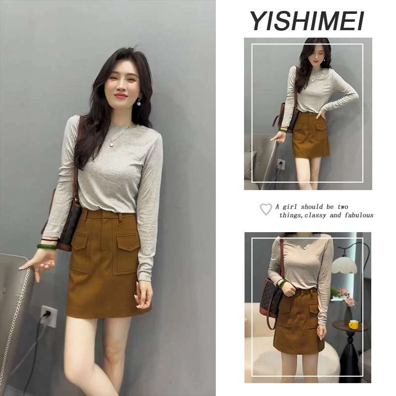 夏装穿搭2025年新款爆款高级感修身圆领长袖T恤工装半身短裙套装