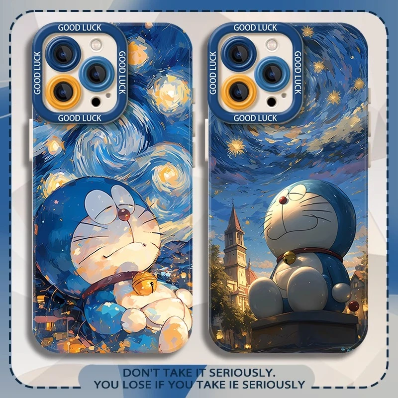 油画哆啦A梦适用iPhone15promax手机壳苹果16plus创意14/13复古12