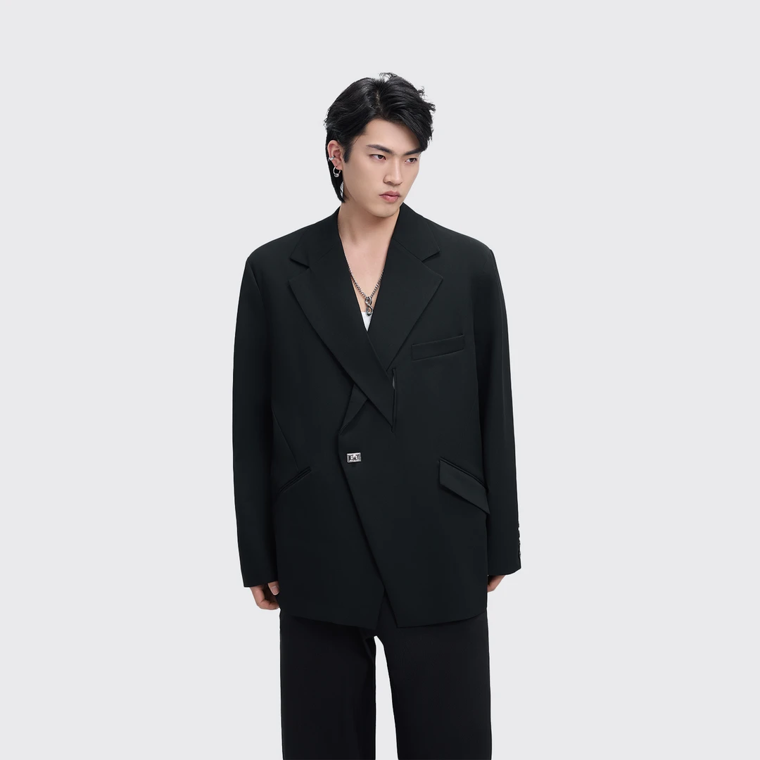 HERBEL/黑白2025秋季西装外套男士休闲时尚时尚简约宽松设计师潮