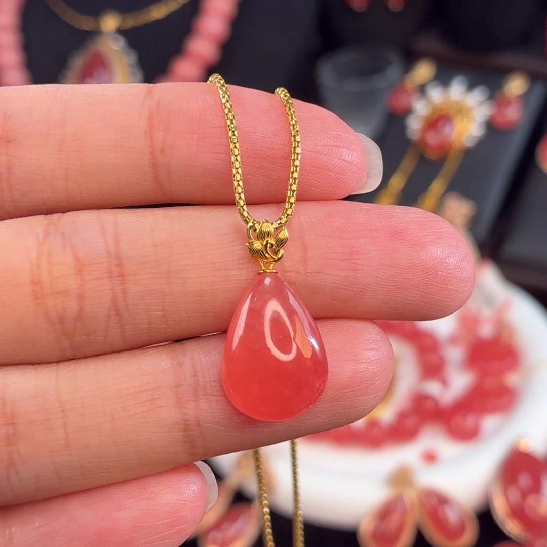 菱锰矿（红纹石）18K金镶嵌吊坠(不含链)福利款