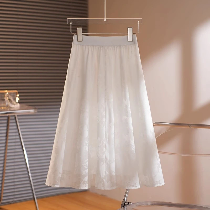 拉夏贝尔超美国风半身裙女2025夏季新款优雅高腰黑色印花气质伞裙