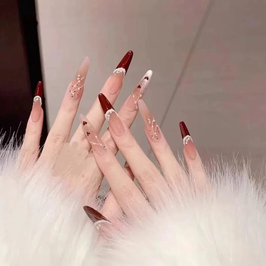 【千岁】手工穿戴甲高级感轻奢法式美甲细狗长尖中长款美甲穿戴甲片