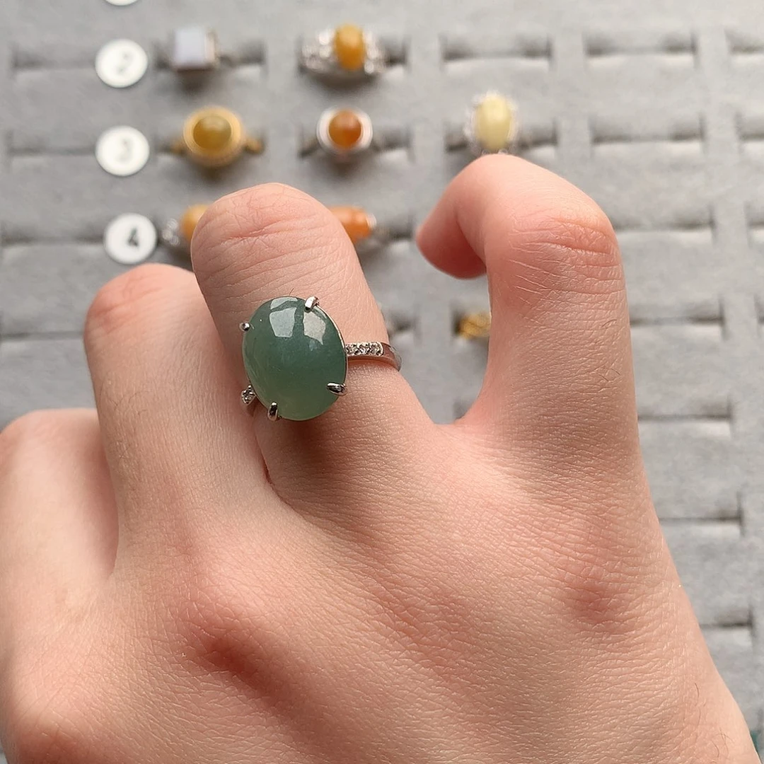 翡翠戒指银S925镶嵌0123