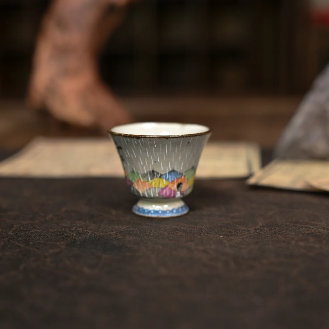 斋居   伞尖上的雨滴，高足小杯（蕉白S0824）茶道配件
