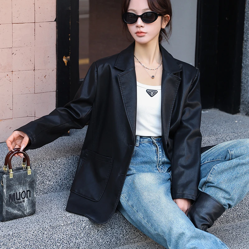 2025新款时尚皮衣女小香风西装外套春季简约百搭英伦风通勤西服潮