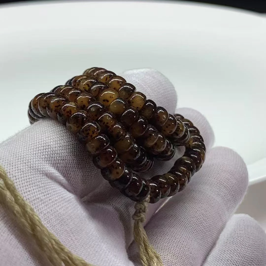 【高货】至纯古铜黑金玉化8mm手工马蹄珠星月菩提咸蛋黄留针尖细星