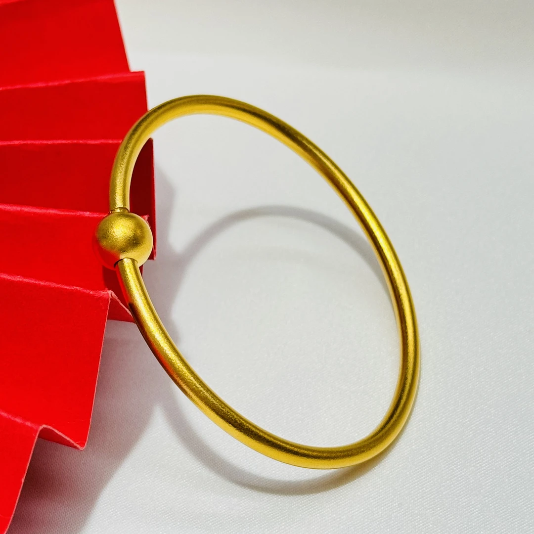 黄金足金999古法素圈椭圆可拧开旋转珠DIY叠戴贵妃手镯