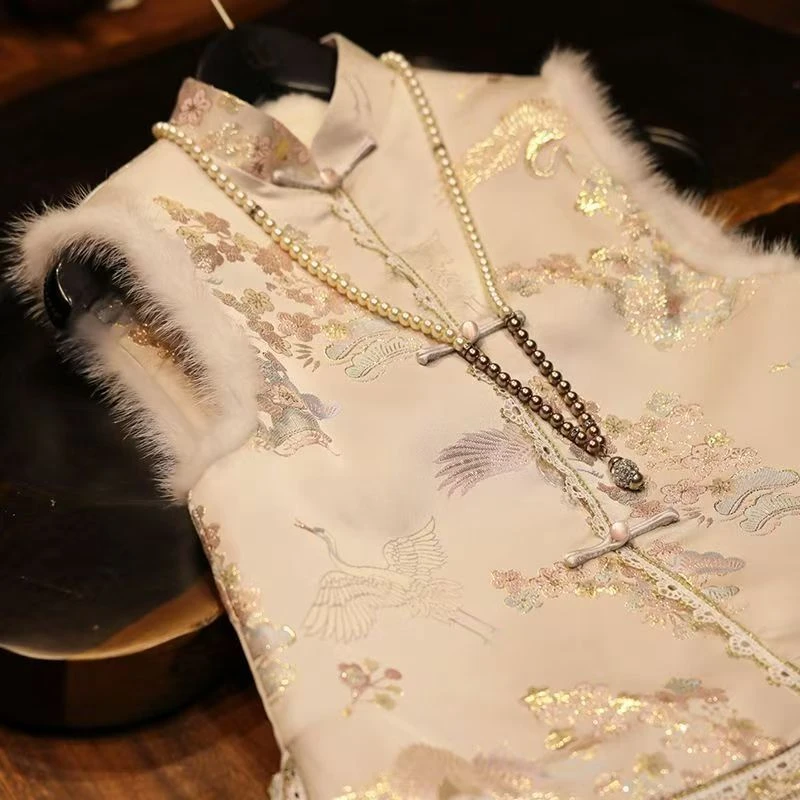 中国风背心夹棉外搭过年新年拜年服新中式上衣马甲女秋冬唐装女装