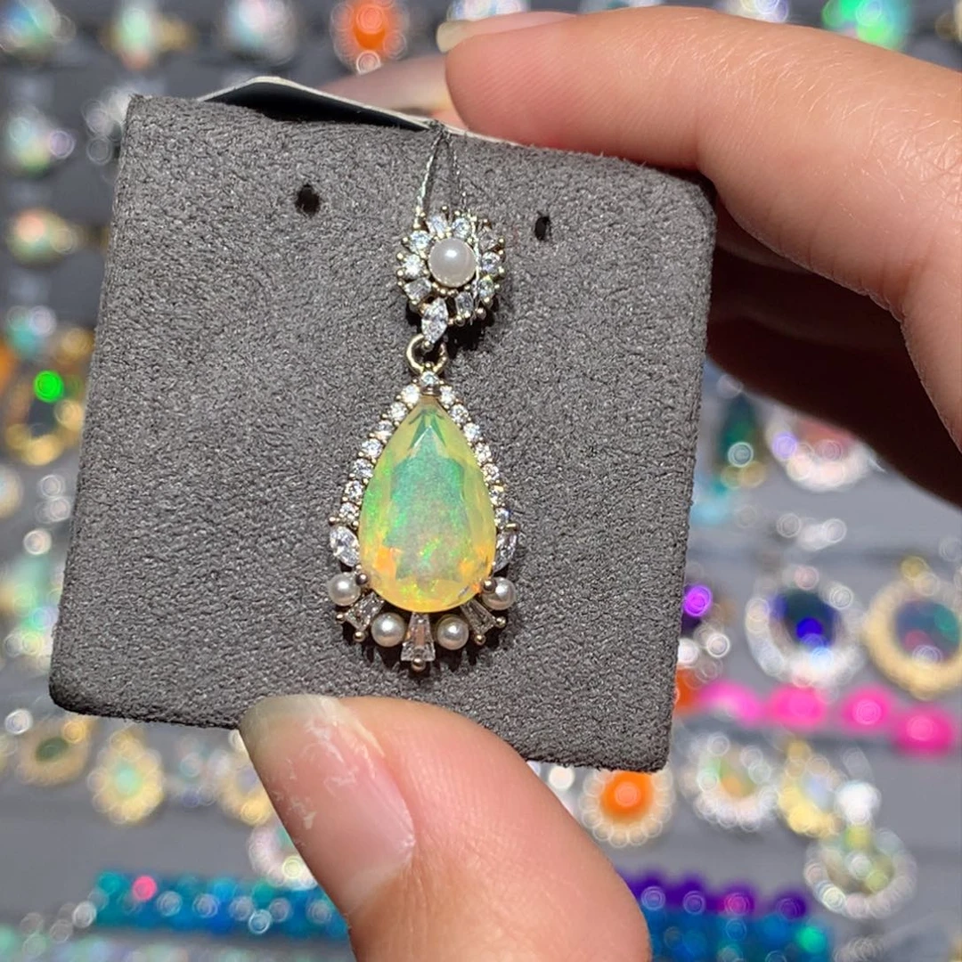 欧泊银S925镶嵌欧泊吊坠y